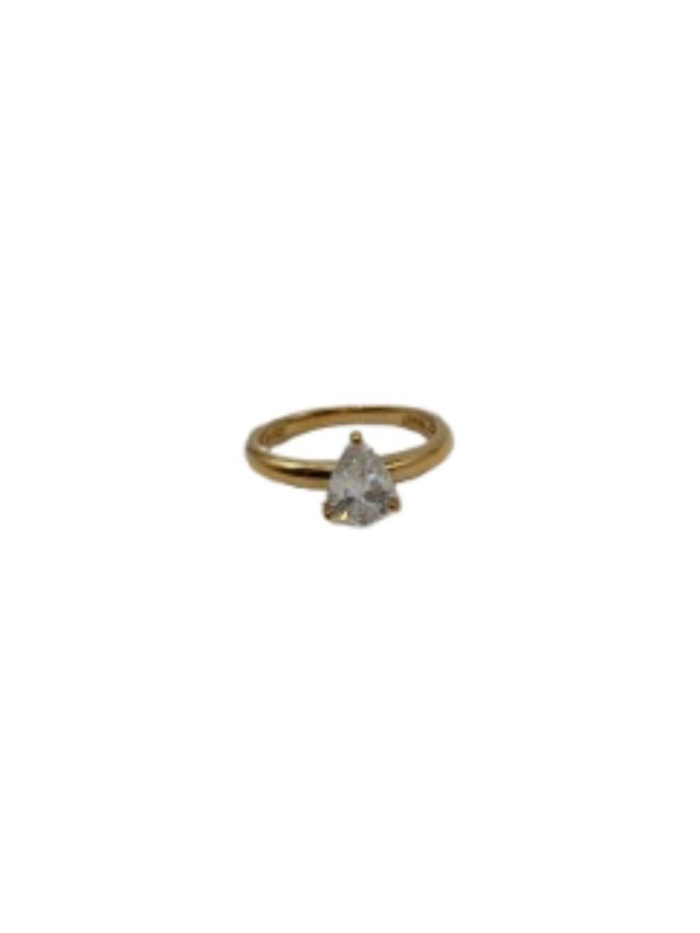 FE 925 Sterling Silver W/ Gold Overlay CZ Pear Cut Solitaire Ring Elegant